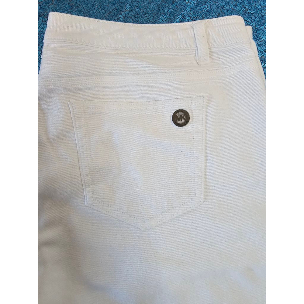 Michael Kors Cropped Skinny White Stretch Denim 16W Lightweight Logo SpringSumme - Picture 2 of 9